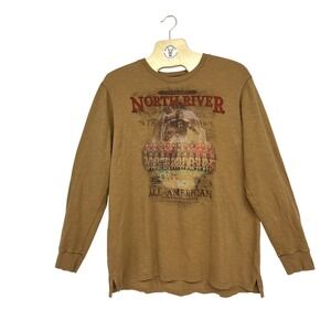 North River Outfitters Long Sleeve‎ Graphic T Shirt Men Brown All American
